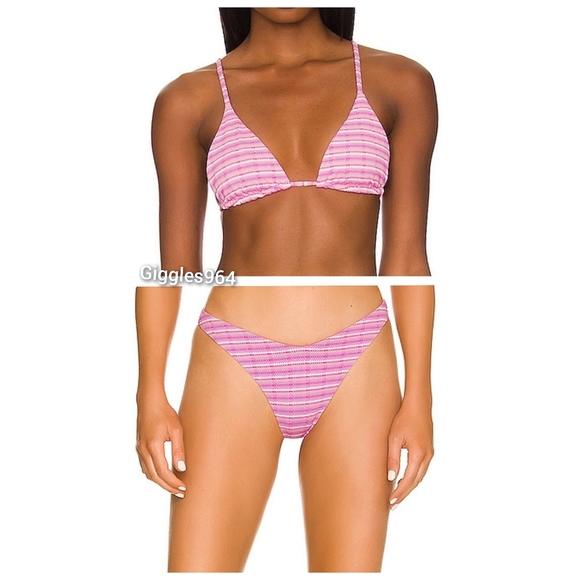L*Space Brittany Camacho Bikini Set Electric Pique Pink Stripe - Picture 13 of 13